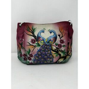 Anuschka hand-painted genuine leather hobo Peacock